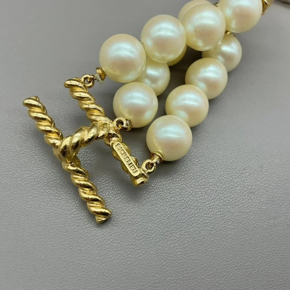 Vintage Richelieu Bracelet Womens Gold Tone Faux Pearl Multi Strand 7.5 Inches